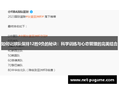 如何让球队保持12胜0负的秘诀:科学训练与心态管理的完美结合 如何让球队保持12胜0负的秘诀:科学训练与心态管理的完美结合